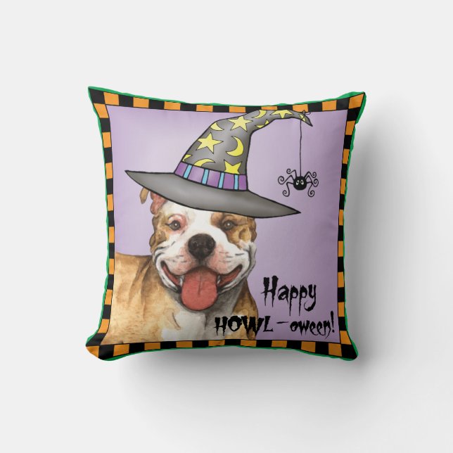Pit Bull Witch Throw Pillow (Front)