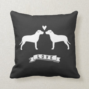 Pit Bulls Love - Dog Silhouettes w/ Heart Throw Pillow