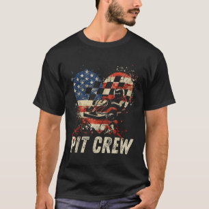 Pit Crew Checkered Car Racing Heart Usa Flag Famil T-Shirt
