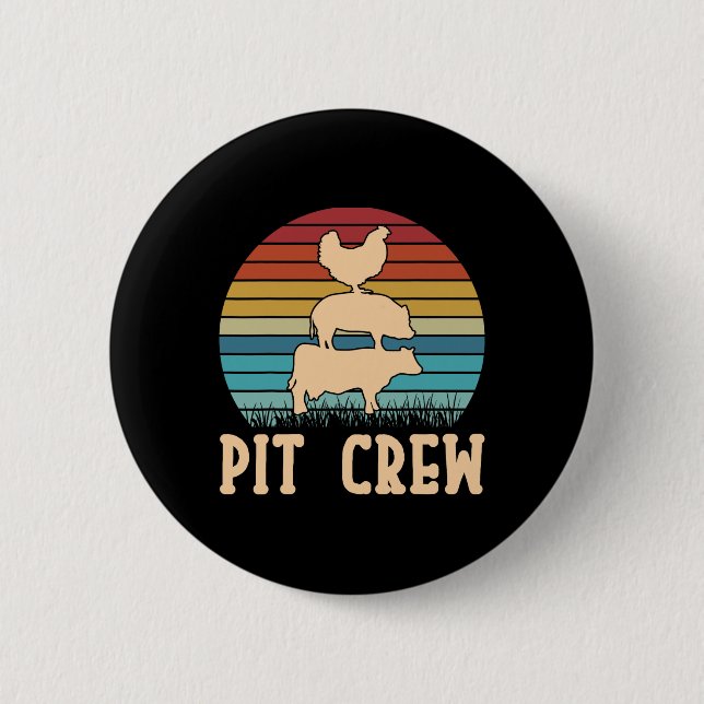 Pit Crew Cow Pig Chicken Byrbecue Grilling Bbq  2 Inch Round Button (Front)