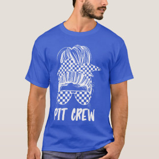 Pit Crew Messy Bun Race Track Flag Racing Mothers T-Shirt