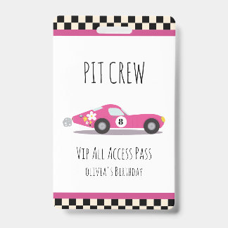 Pit crew Race Car Birthday Party Pit Crew VIP Pass Badge
