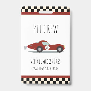 Pit crew Race Car Birthday Party Pit Crew VIP Pass Badge
