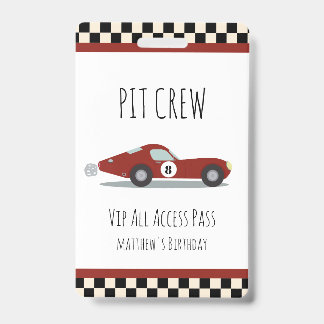 Pit crew Race Car Birthday Party Pit Crew VIP Pass Badge