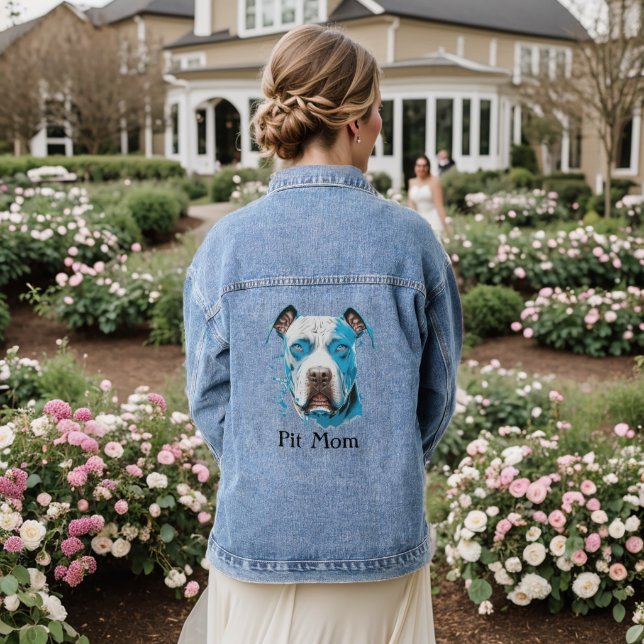 Pit Mom | Dog Lover's  Denim Jacket (Wedding Back)