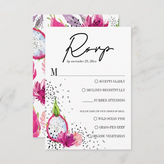Pitaya Dragon Fruit Elegant Wedding RSVP Card (Front/Back)