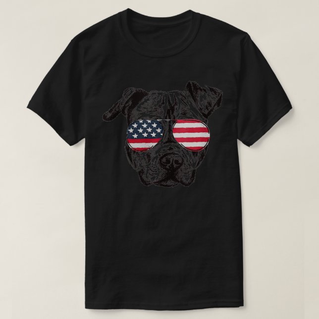 Pitbull 4th of July Sunglasses American Flag Patri T-Shirt (Design Front)