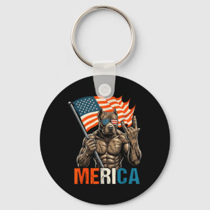 Pitbull Aamerican Patriotic Flag Rock On Dog Dad Keychain
