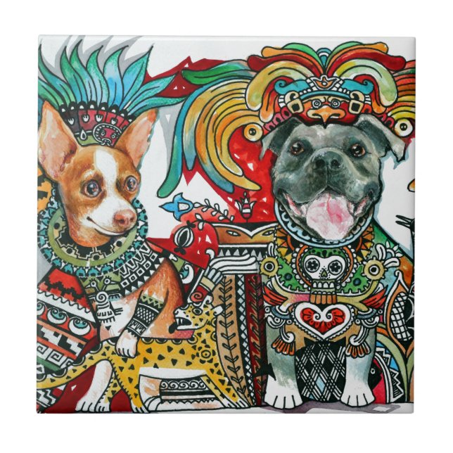 Pitbull and Chihuahua Tile (Front)