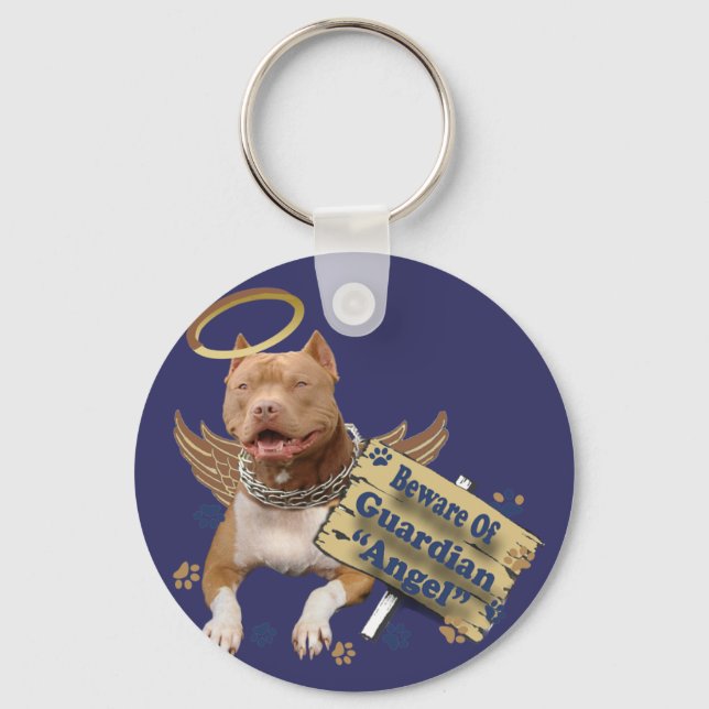 Pitbull Beware Of Guardian Angel Gifts Keychain (Front)