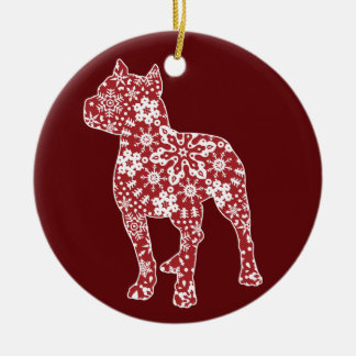 Pitbull, Boho Christmas Snowflakes Ceramic Ornament