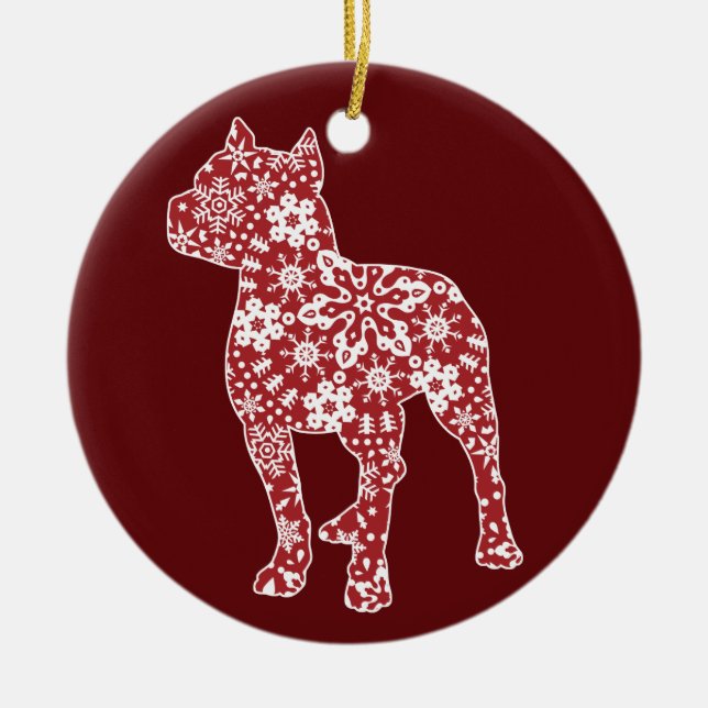Pitbull, Boho Christmas Snowflakes Ceramic Ornament (Front)