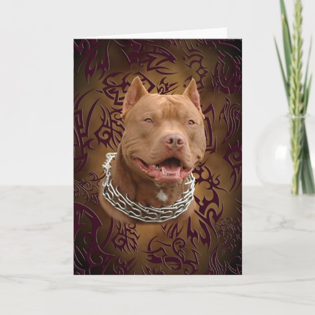 Pitbull brown tribal tattoo card (Front)