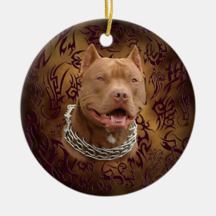 Pitbull brown tribal tattoo ceramic ornament