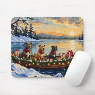 Pitbull Christmas Boat Holiday Mouse Pad