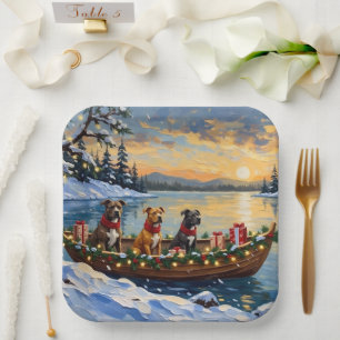 Pitbull Christmas Boat Holiday Paper Plate