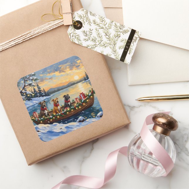 Pitbull Christmas Boat Holiday Square Sticker (Gifting)