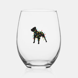 Pitbull Christmas Lights Christmas Gift Dog Lover Stemless Wine Glass