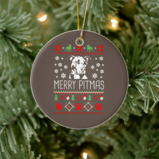 Pitbull Christmas Lovers Merry Pitmas Ugly Christm Ceramic Ornament