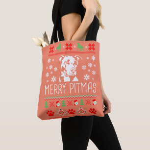Pitbull Christmas Lovers Merry Pitmas Ugly Christm Tote Bag