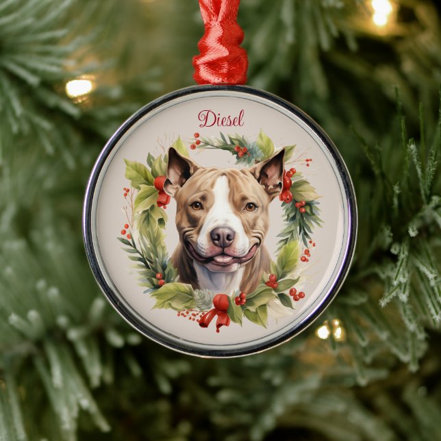 Pitbull Christmas Pet Memorial Dog Breed Metal Ornament (Tree)