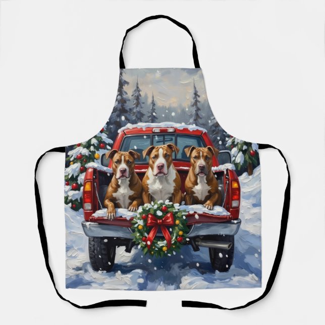 Pitbull Christmas Red Truck Holiday Apron (Front)
