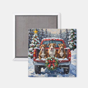 Pitbull Christmas Red Truck Holiday Magnet
