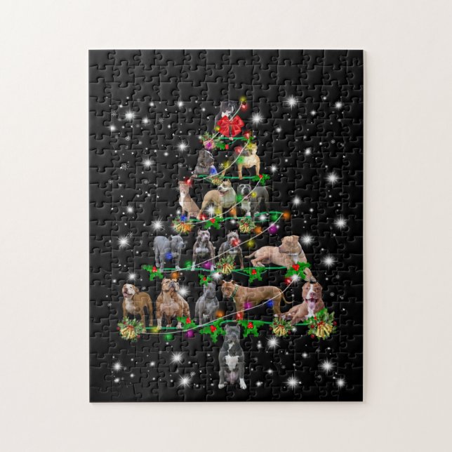 Pitbull Christmas Tree Covered By Flashlight Jigsaw Puzzle (Vertical)