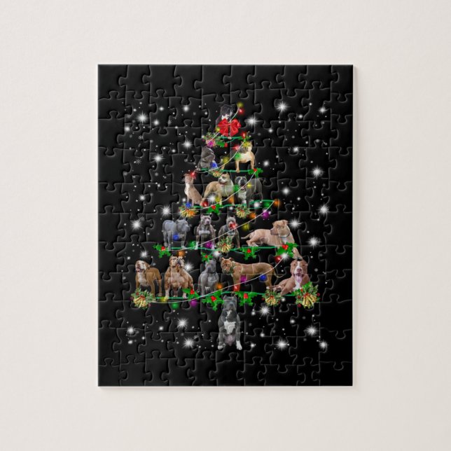 Pitbull Christmas Tree Covered By Flashlight Jigsaw Puzzle (Vertical)