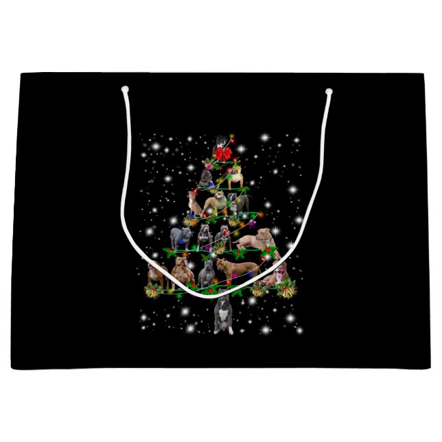 Pitbull Christmas Tree Covered By Flashlight Large Gift Bag (Front)