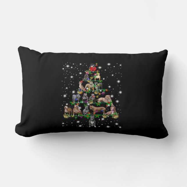 Pitbull Christmas Tree Covered By Flashlight Lumbar Pillow (Front)