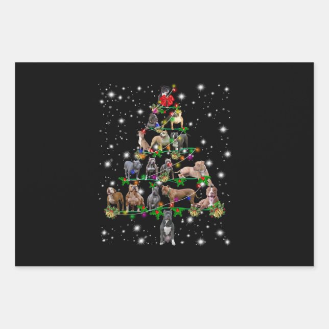 Pitbull Christmas Tree Covered By Flashlight Wrapping Paper Sheet (Front)