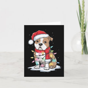 Pitbull Christmas Tree Cute Santa Hat Lights Xmas  Card
