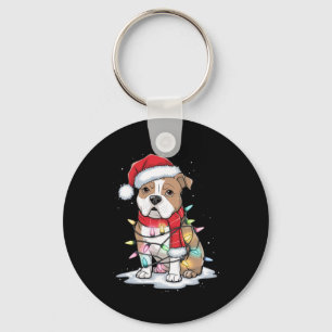 Pitbull Christmas Tree Cute Santa Hat Lights Xmas Keychain
