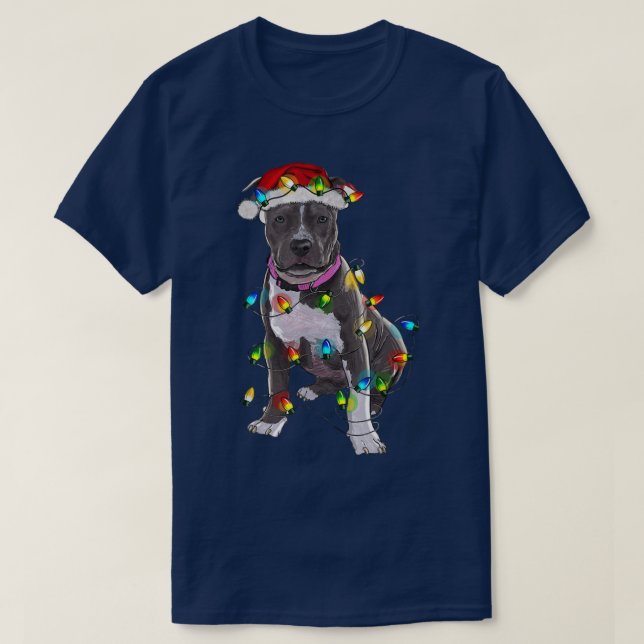 Pitbull Christmas Tree Light Pajama Dog Lover Xmas T-Shirt (Design Front)