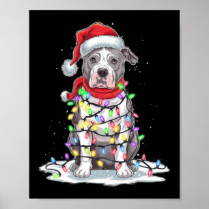 Pitbull Christmas Tree Santa Hat Lights Xmas Dog L Poster