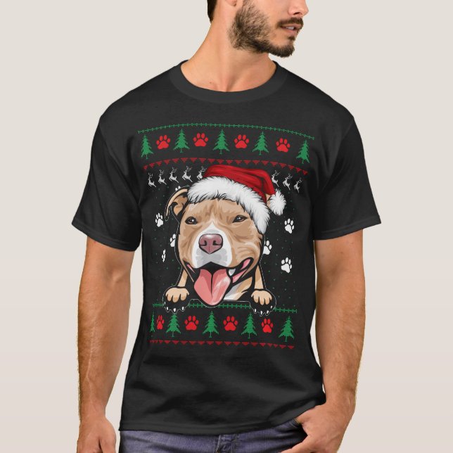 Pitbull Christmas Ugly 	 Funny Pit Bull Lover T-Shirt (Front)