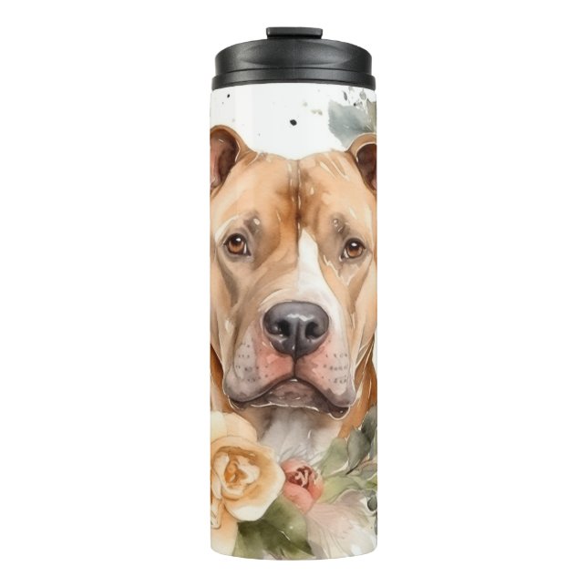 Pitbull Christmas Wreath Festive Pup Thermal Tumbler (Front)