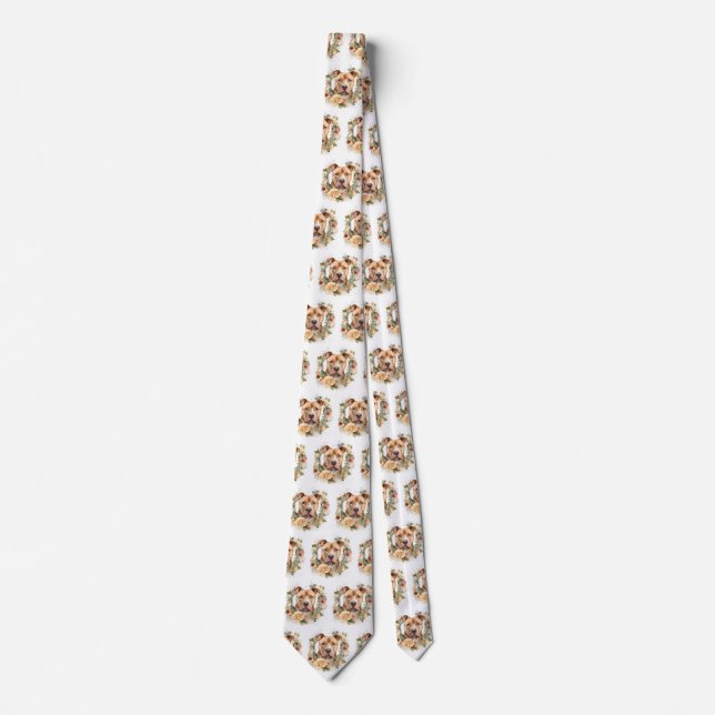 Pitbull Christmas Wreath Festive Pup Tie (Front)