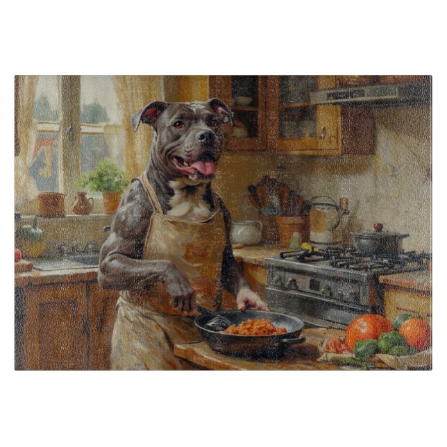 Pitbull Cooking in Kitchen Cutting Board (Front)