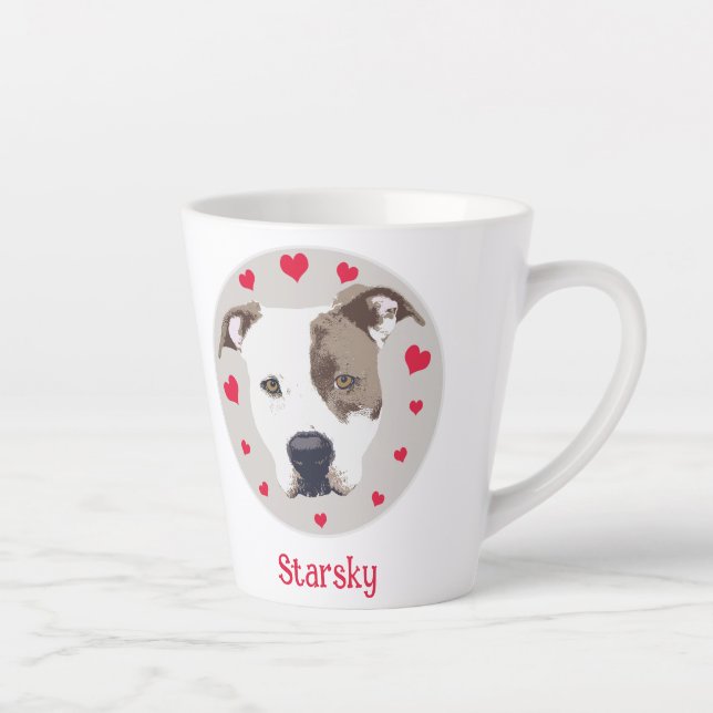 Pitbull Cute Red Hearts Pet Love Illustration Latte Mug (Right)