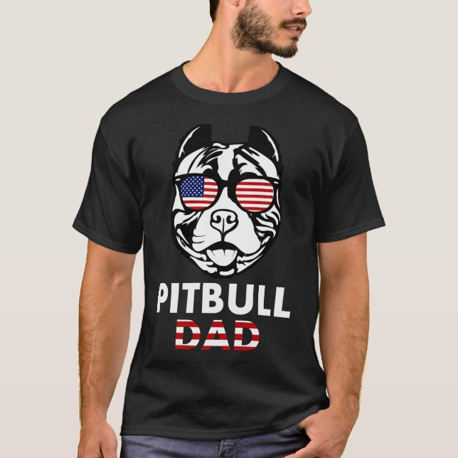 Pitbull Dad Pit Bull American Galasses Flag Tees (Front)