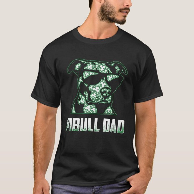 Pitbull Dad Shamrocks Glasses St Patricks Day T-Shirt (Front)