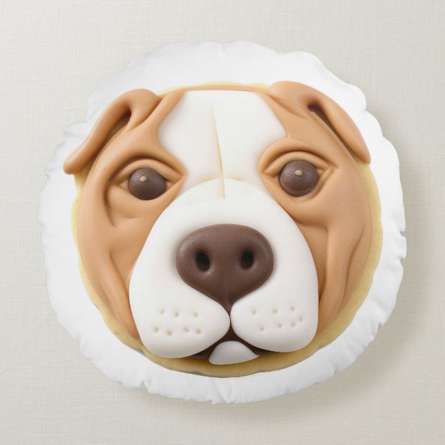 Pitbull Dog 3D Inspired Round Pillow (Front)