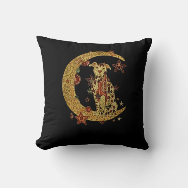Pitbull dog and moon throw pillow (Front)