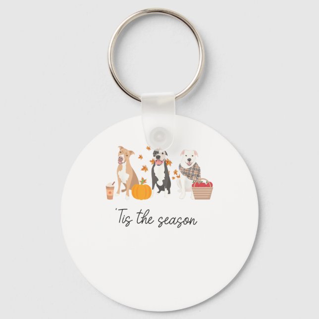 Pitbull Dog Autumn Fall Thanksgiving Tis The Seaso Keychain (Front)