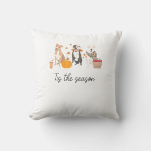 Pitbull Dog Autumn Fall Thanksgiving Tis The Seaso Throw Pillow