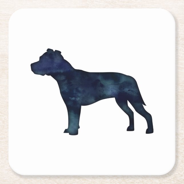 Pitbull Dog Breed Silhouette Black Watercolor Square Paper Coaster (Front)