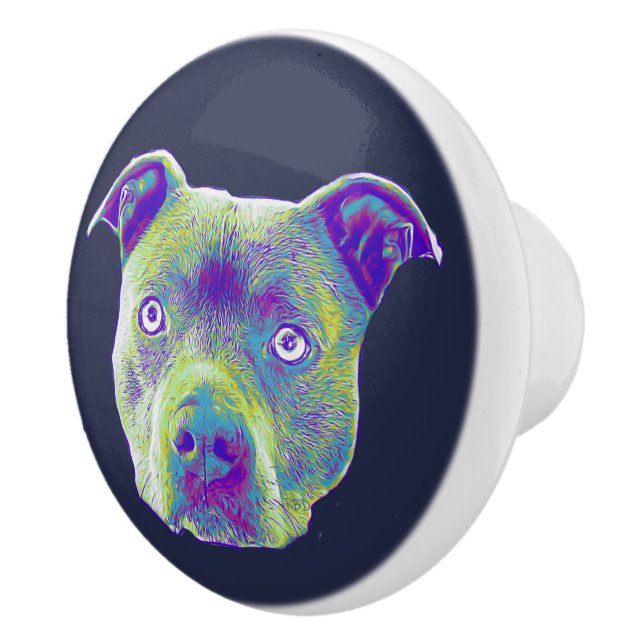 Pitbull dog ceramic drawer knob pull (Right)
