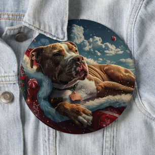 Pitbull Dog Christmas Festive 6 Inch Round Button